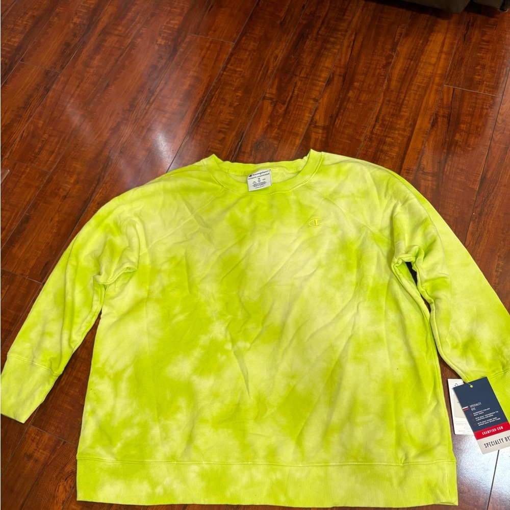 Champion Neon Green Tie dye  Sweatshirt